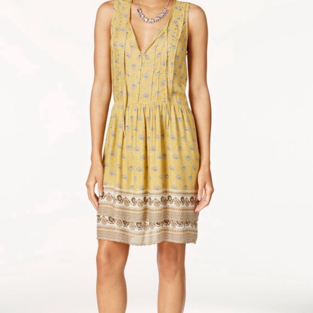 WILLIAM RAST Sahara Sun Devondra Yellow Sleeveless Silver Beaded Dress XL